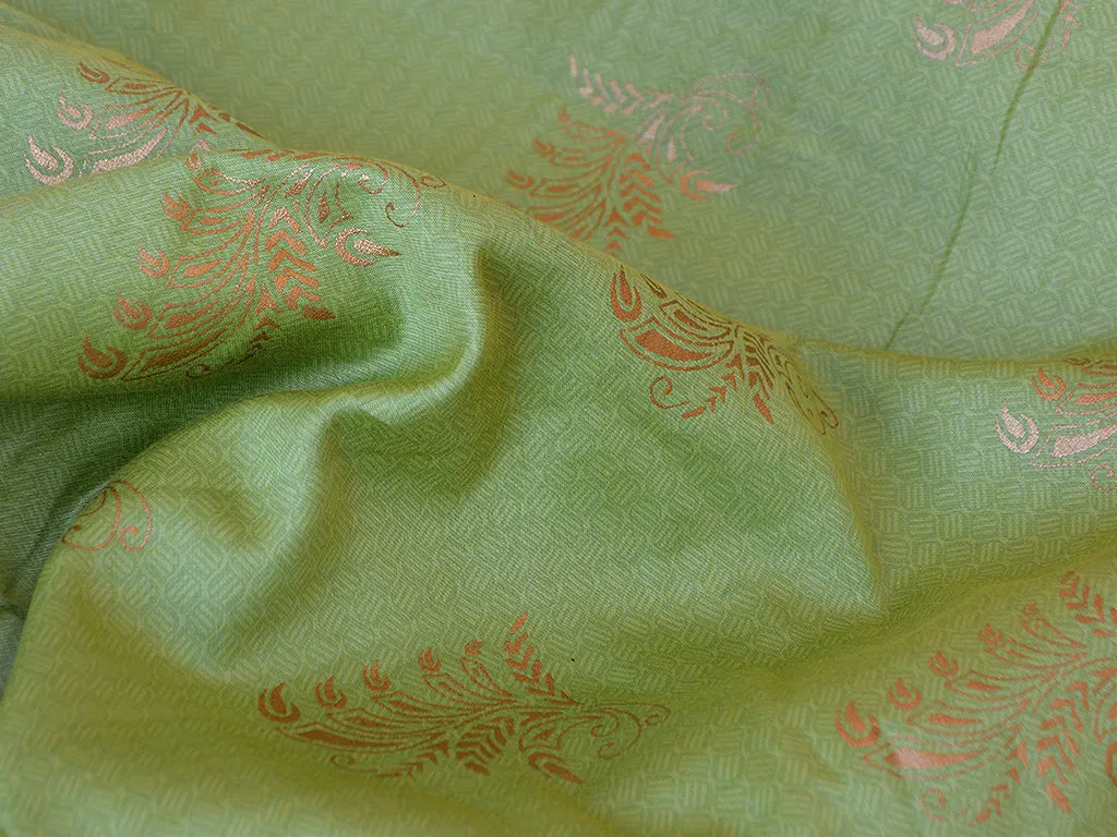Light Green Motifs Foil Printed Pure Jam Cotton Fabric
