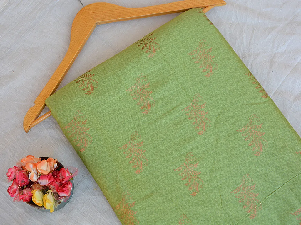 Light Green Motifs Foil Printed Pure Jam Cotton Fabric