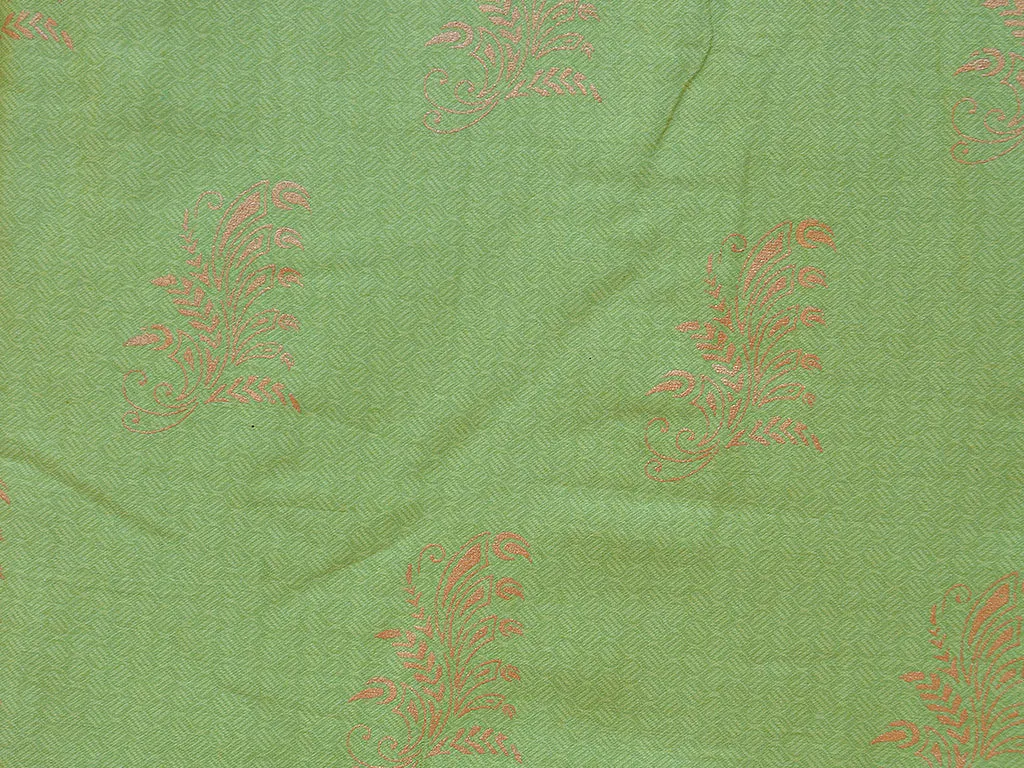 Light Green Motifs Foil Printed Pure Jam Cotton Fabric