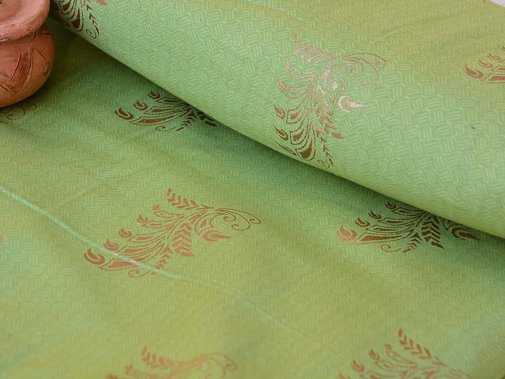 Light Green Motifs Foil Printed Pure Jam Cotton Fabric