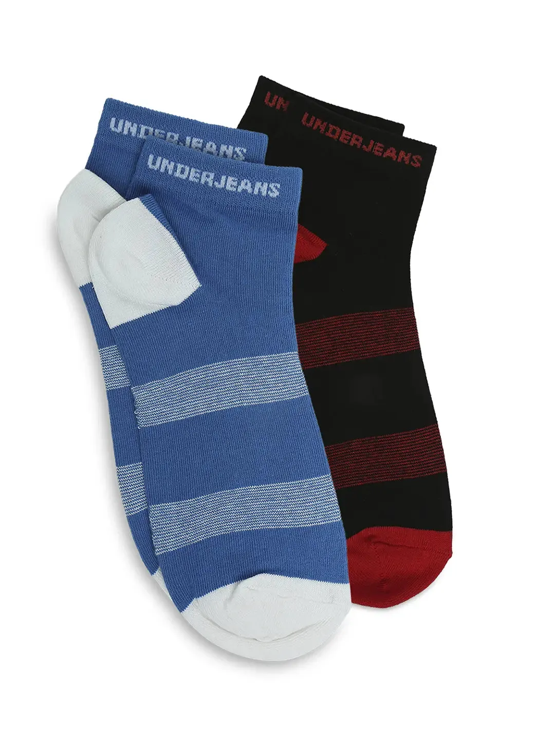 Men Premium Black & Royal Blue Ankle Length Socks - Pack Of 2- Underjeans By Spykar
