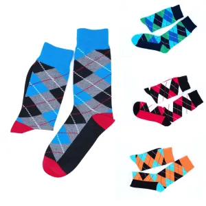 Mens 4 Pairs Argyle Dress Socks  Colorful Patterned Crew Socks for Formal and Casual Wear
