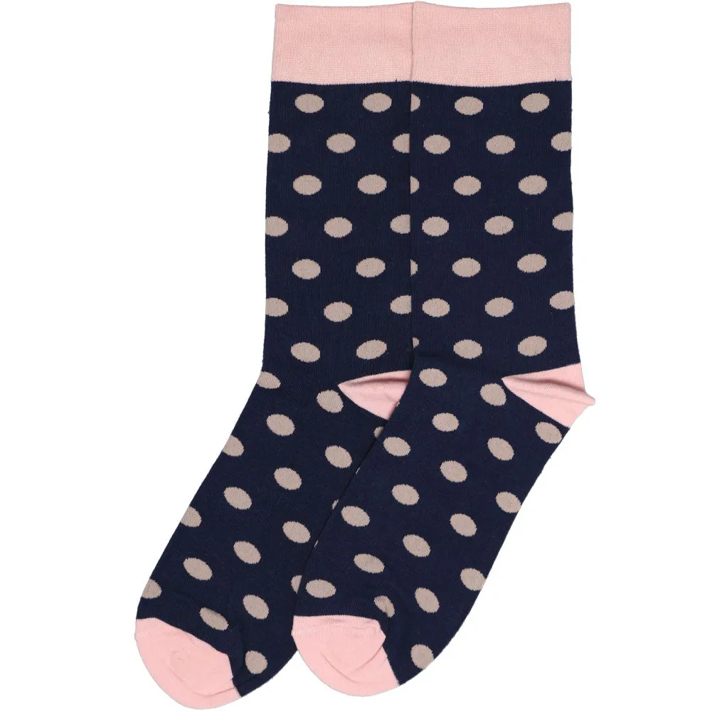 Men's Blush Pink and Navy Blue Polka Dot Socks