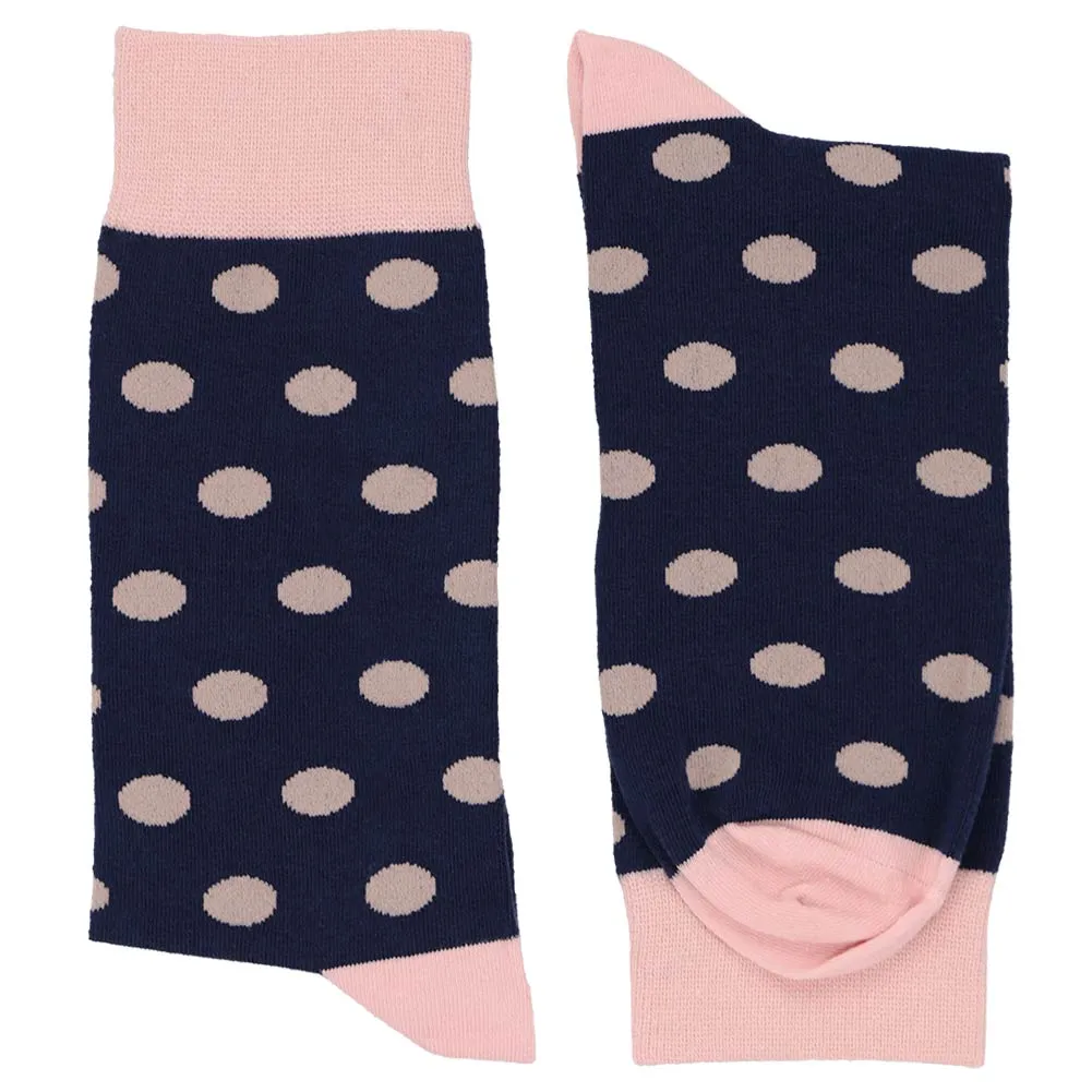 Men's Blush Pink and Navy Blue Polka Dot Socks