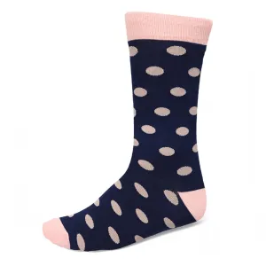 Men's Blush Pink and Navy Blue Polka Dot Socks
