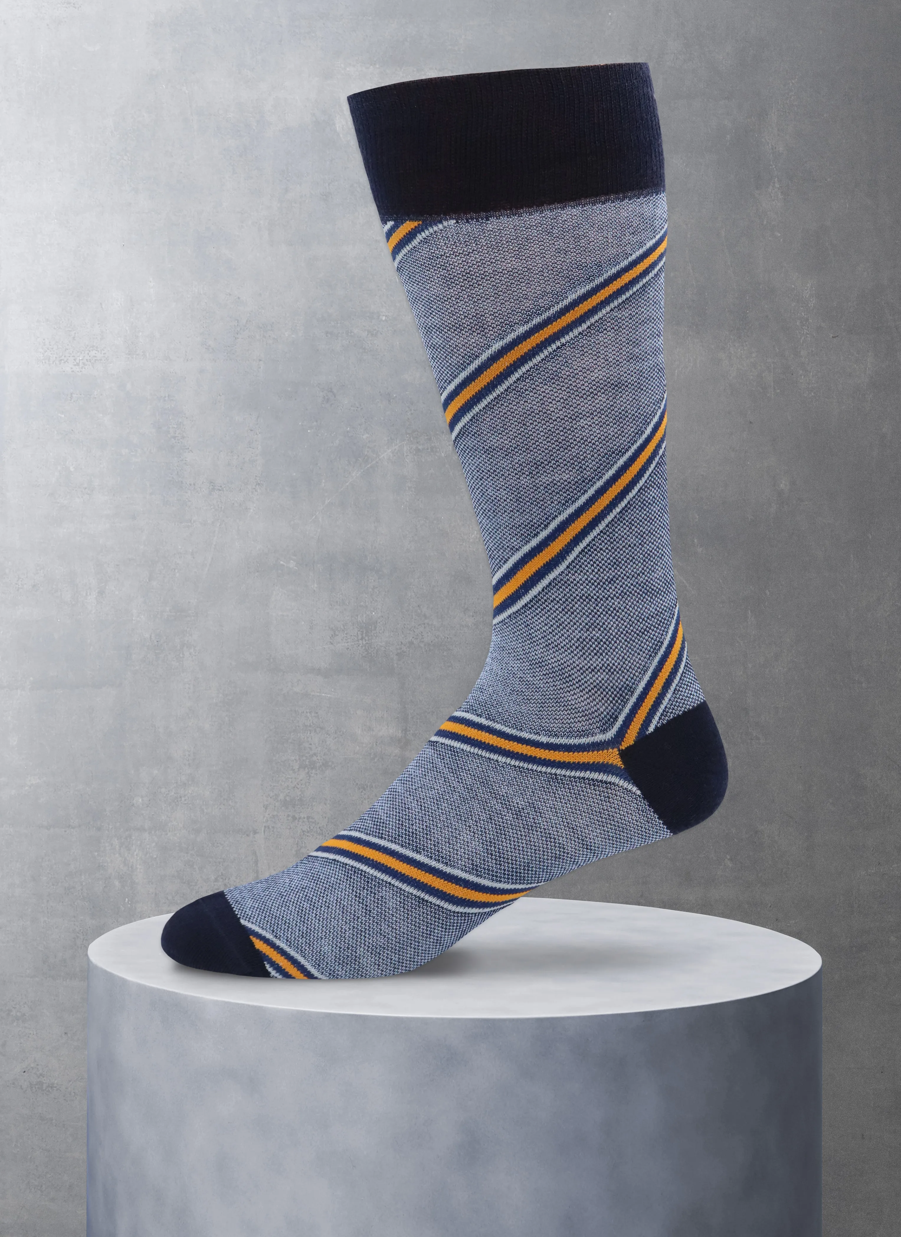 Merino Wool Diagonal Stripe Oxford Sock in Navy