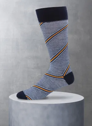 Merino Wool Diagonal Stripe Oxford Sock in Navy
