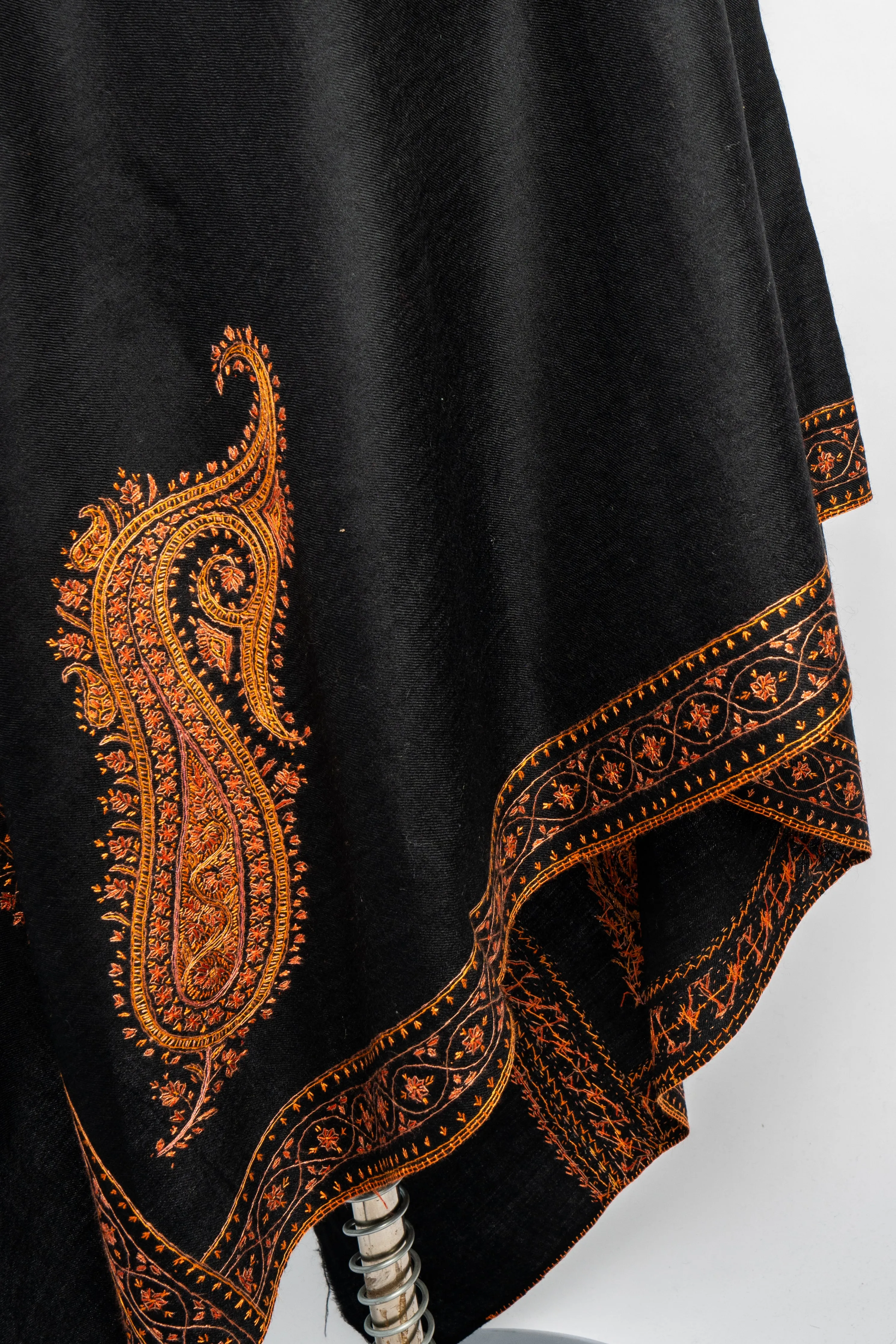 Midnight Opulence: Sozni Hand Embroidered Merino Wool Shawl