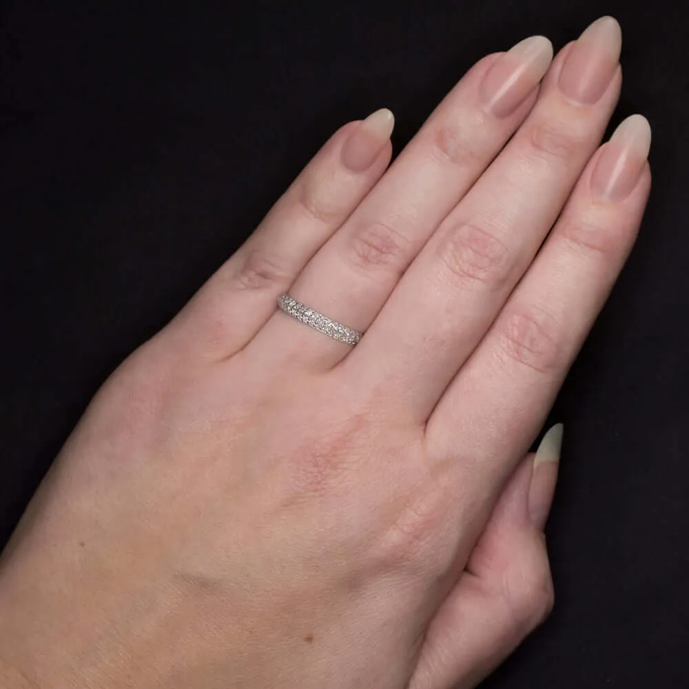 NATURAL DIAMOND WEDDING BAND KNIFE EDGE RING MIDCENTURY VINTAGE STYLE WHITE GOLD
