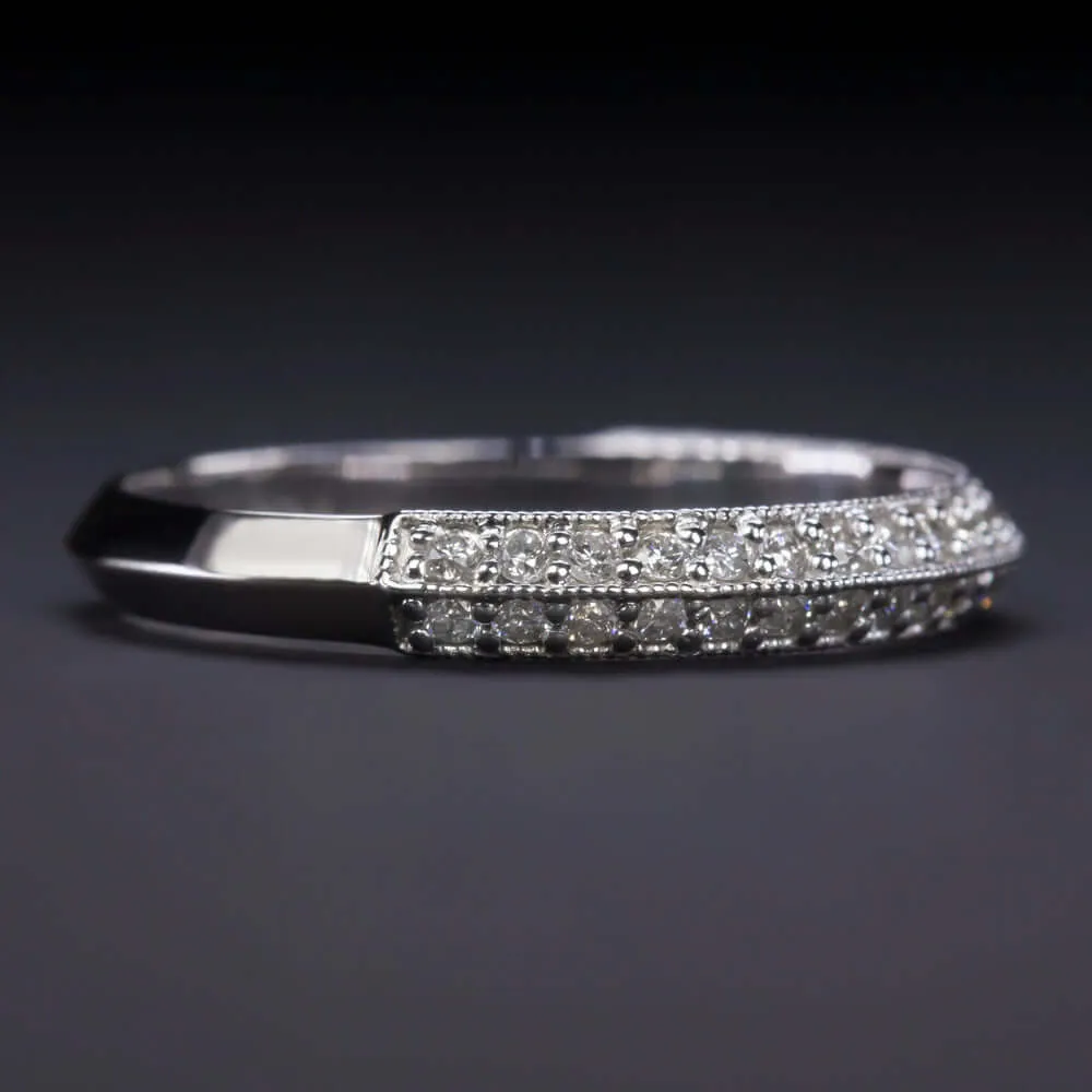 NATURAL DIAMOND WEDDING BAND KNIFE EDGE RING MIDCENTURY VINTAGE STYLE WHITE GOLD
