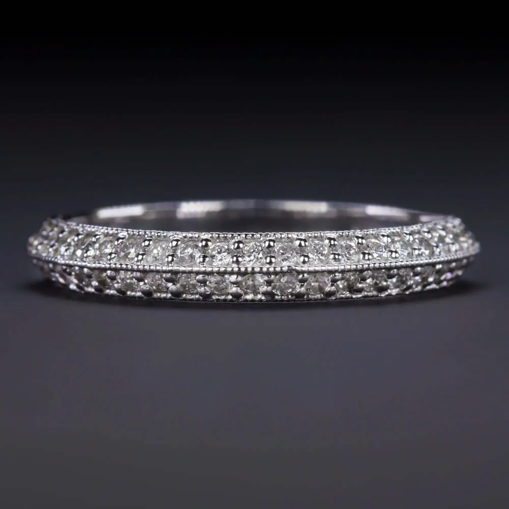 NATURAL DIAMOND WEDDING BAND KNIFE EDGE RING MIDCENTURY VINTAGE STYLE WHITE GOLD