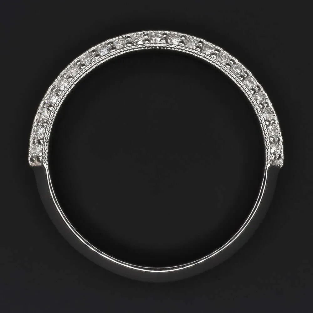 NATURAL DIAMOND WEDDING BAND KNIFE EDGE RING MIDCENTURY VINTAGE STYLE WHITE GOLD