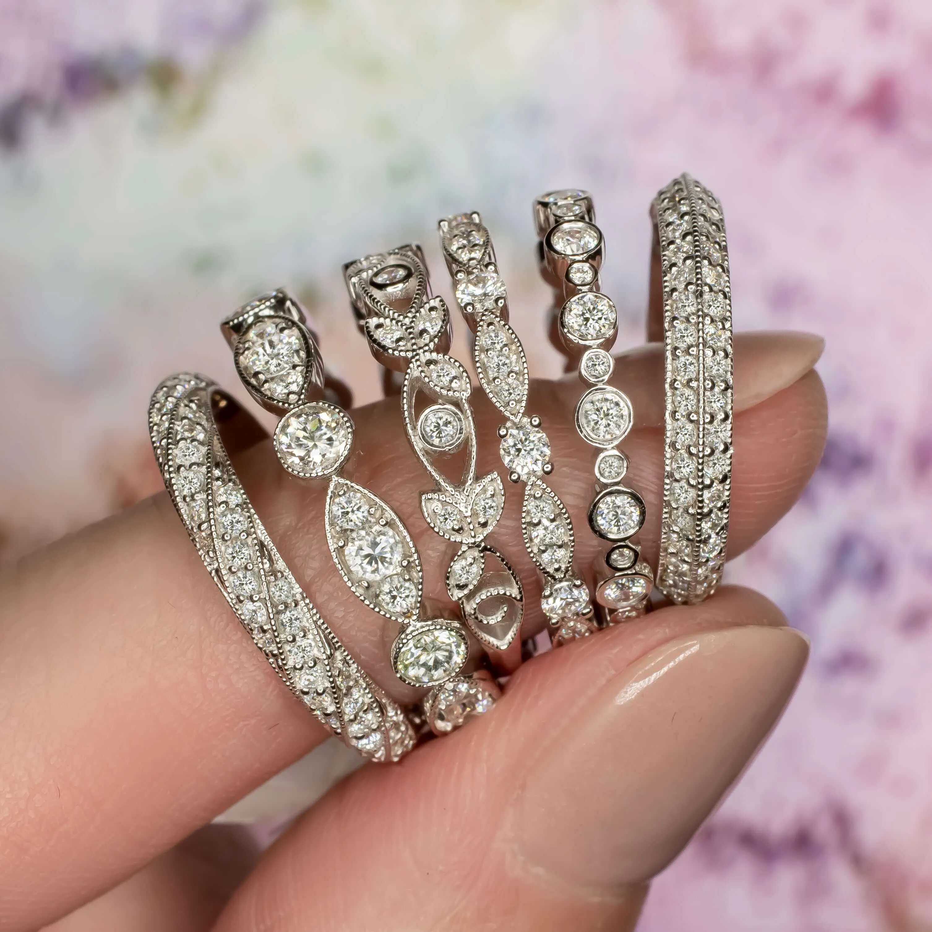 NATURAL DIAMOND WEDDING BAND KNIFE EDGE RING MIDCENTURY VINTAGE STYLE WHITE GOLD