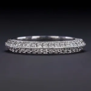 NATURAL DIAMOND WEDDING BAND KNIFE EDGE RING MIDCENTURY VINTAGE STYLE WHITE GOLD