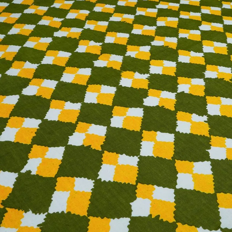 Olive & Yellow Geometric Printed Pure Cotton Fabric