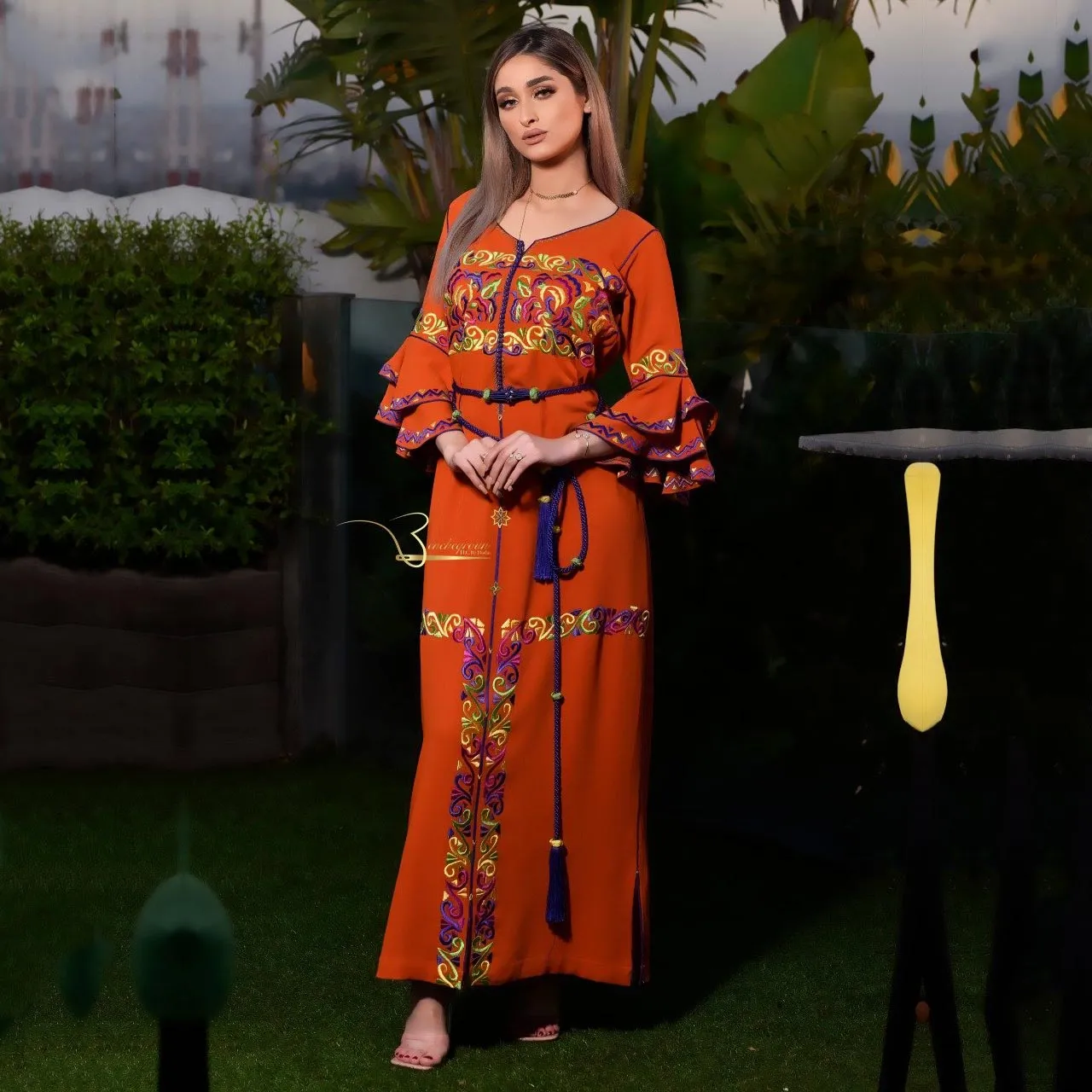 Orange Embroidered Kaftan