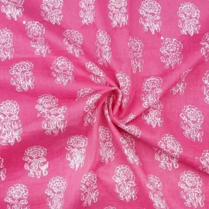 Pink & White Floral Printed Pure Cotton Fabric