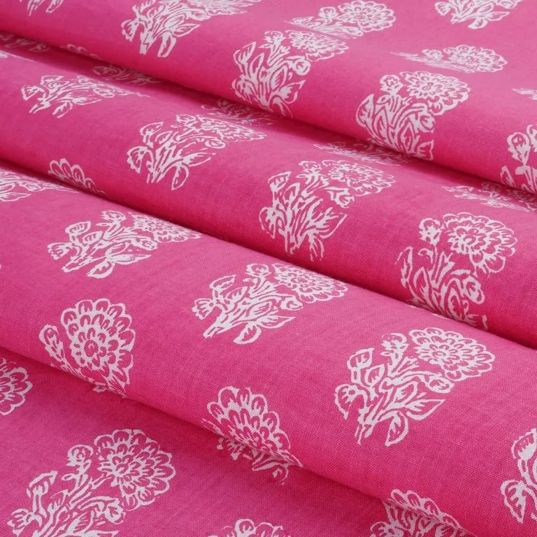 Pink & White Floral Printed Pure Cotton Fabric
