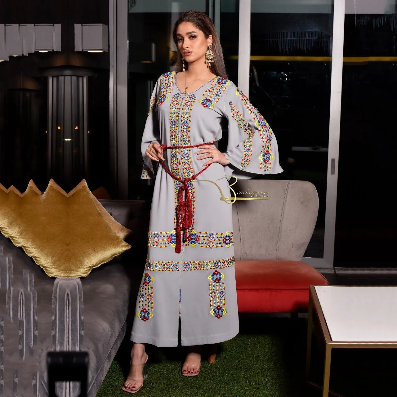 Purple Embroidered Kaftan