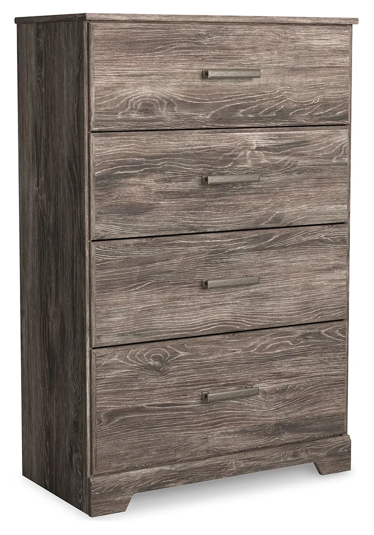 Ralinksi Twin Panel Bed with Mirrored Dresser, Chest and Nightstand in Gray
