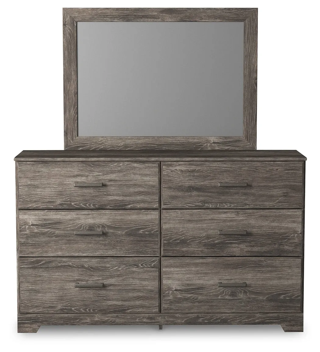 Ralinksi Twin Panel Bed with Mirrored Dresser, Chest and Nightstand in Gray