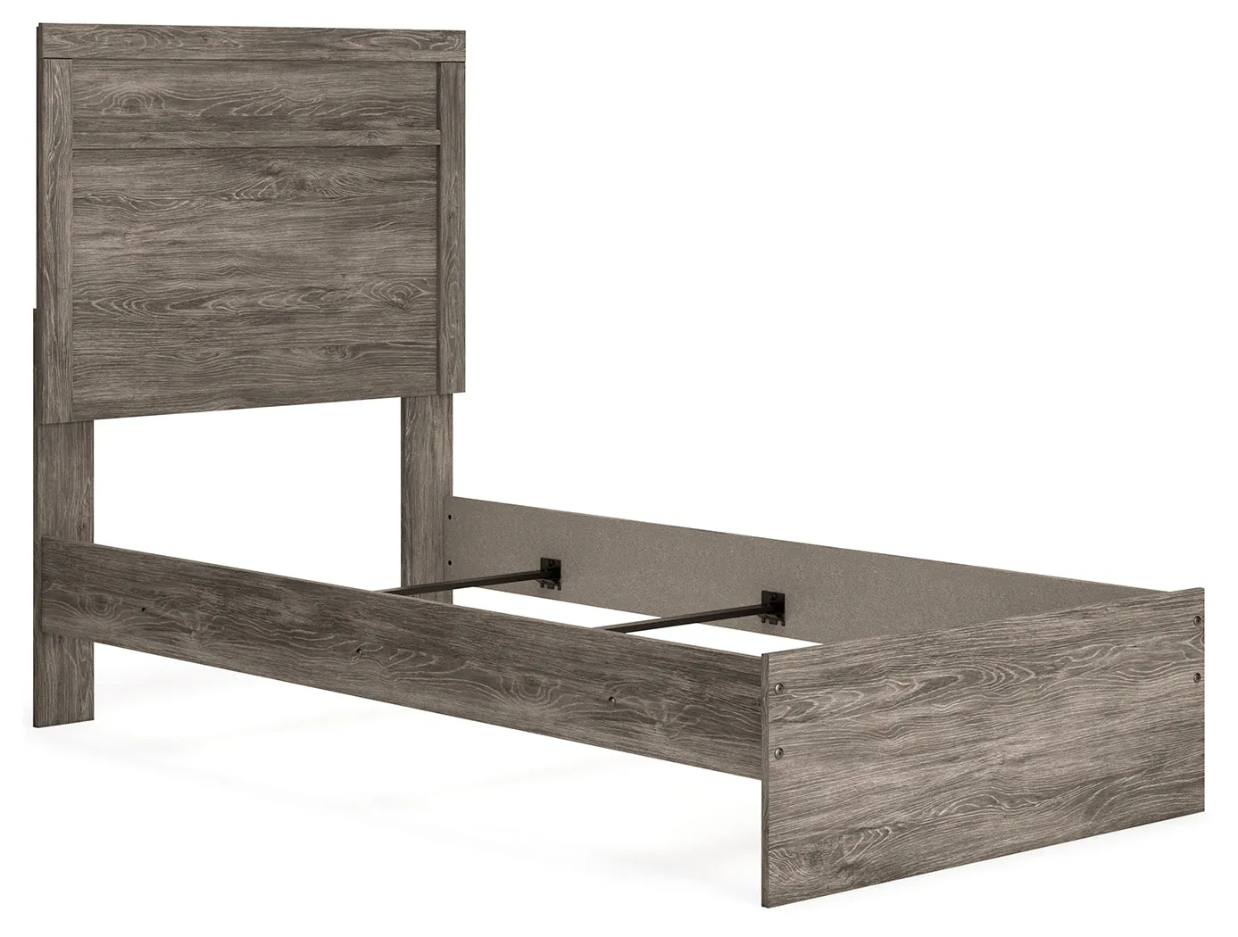 Ralinksi Twin Panel Bed with Mirrored Dresser, Chest and Nightstand in Gray