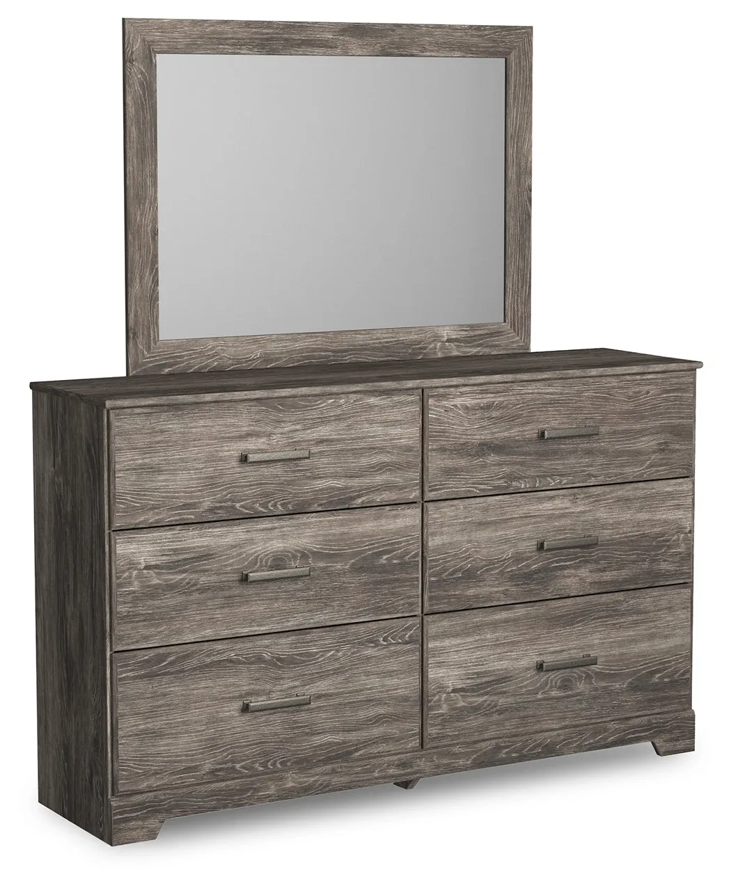 Ralinksi Twin Panel Bed with Mirrored Dresser, Chest and Nightstand in Gray