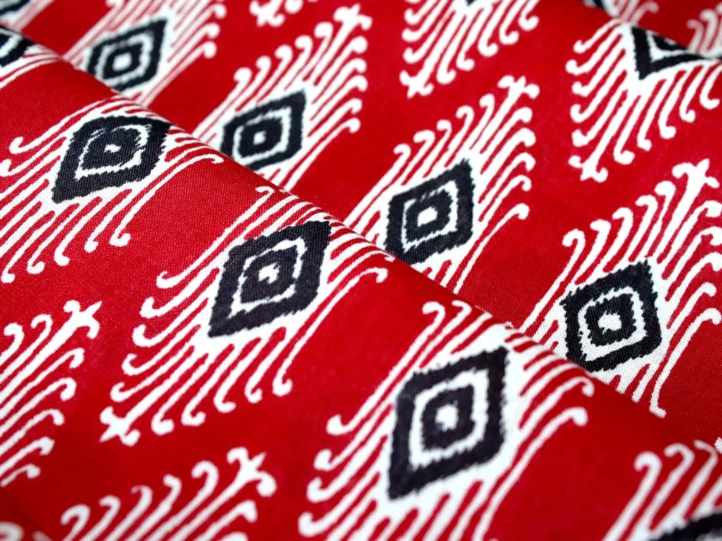 Red Black Geometric Designer Pure Cotton Fabric