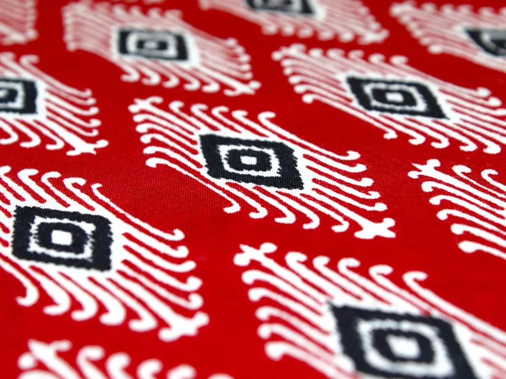 Red Black Geometric Designer Pure Cotton Fabric