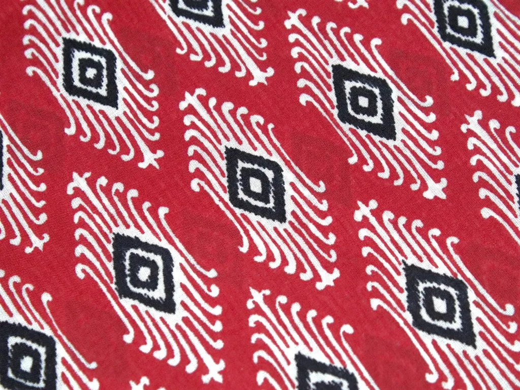 Red Black Geometric Designer Pure Cotton Fabric