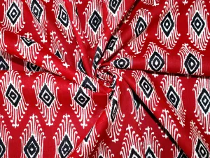 Red Black Geometric Designer Pure Cotton Fabric