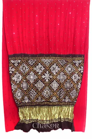 Red Brown Bandhani Gaji Silk Saree