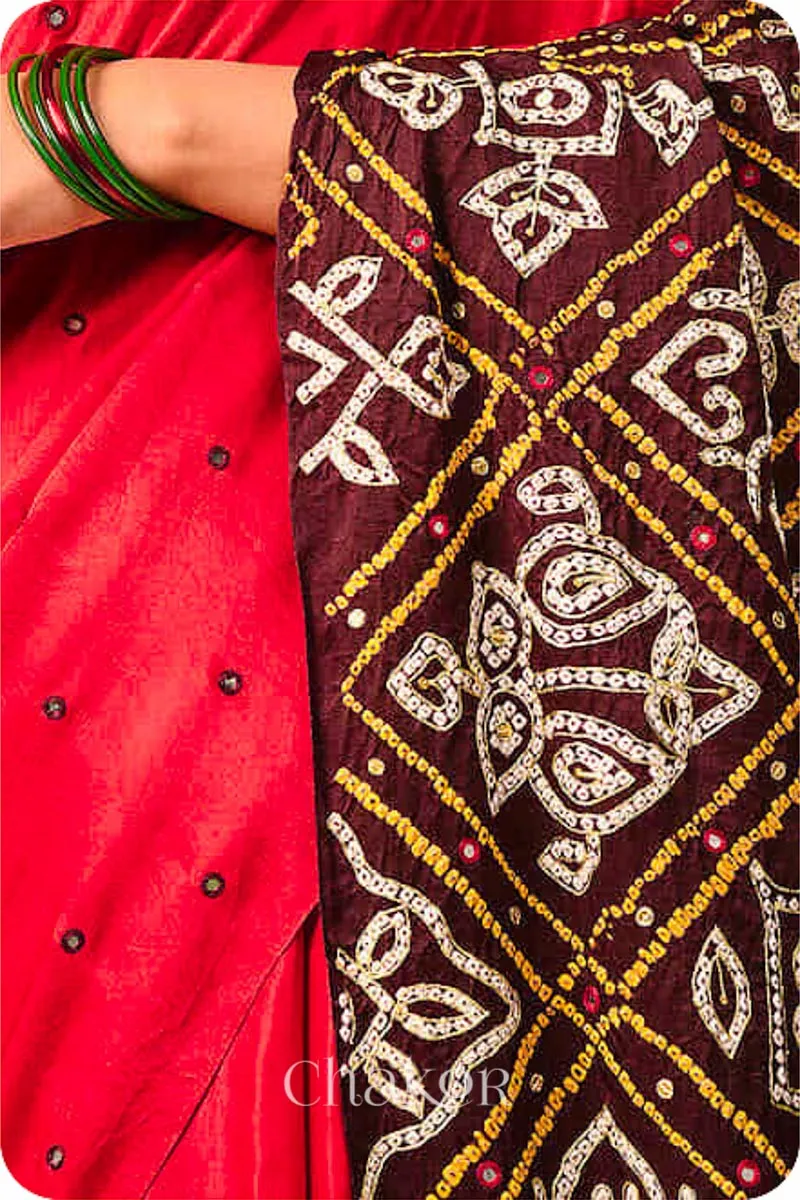Red Brown Bandhani Gaji Silk Saree