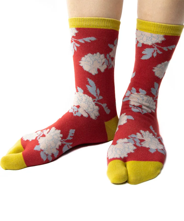 Red Peony Tabi Socks / High Quality Geta Tabi Socks