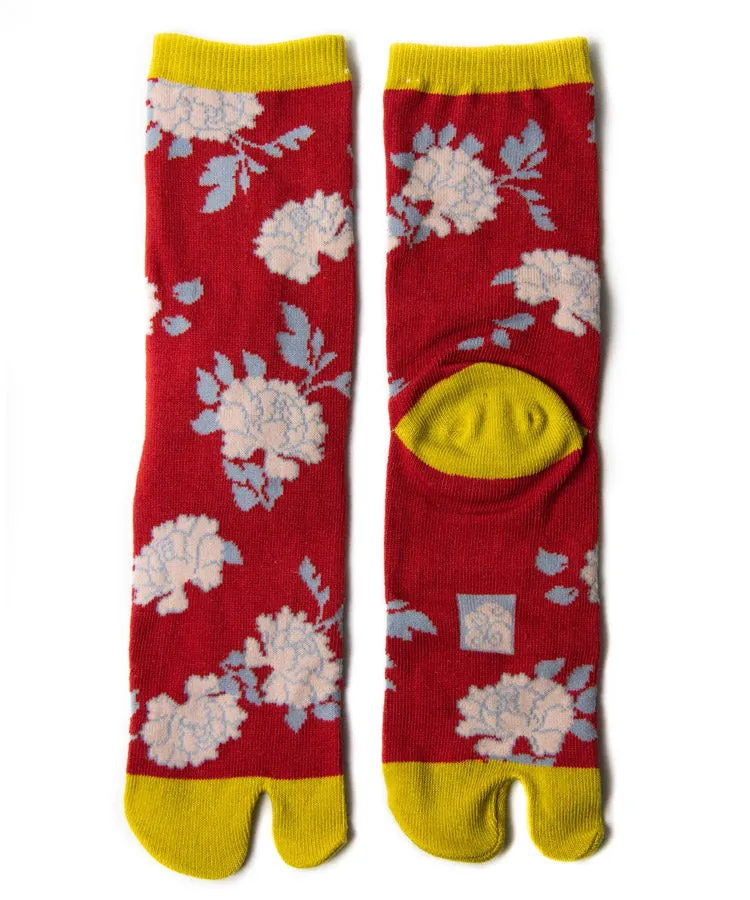 Red Peony Tabi Socks / High Quality Geta Tabi Socks
