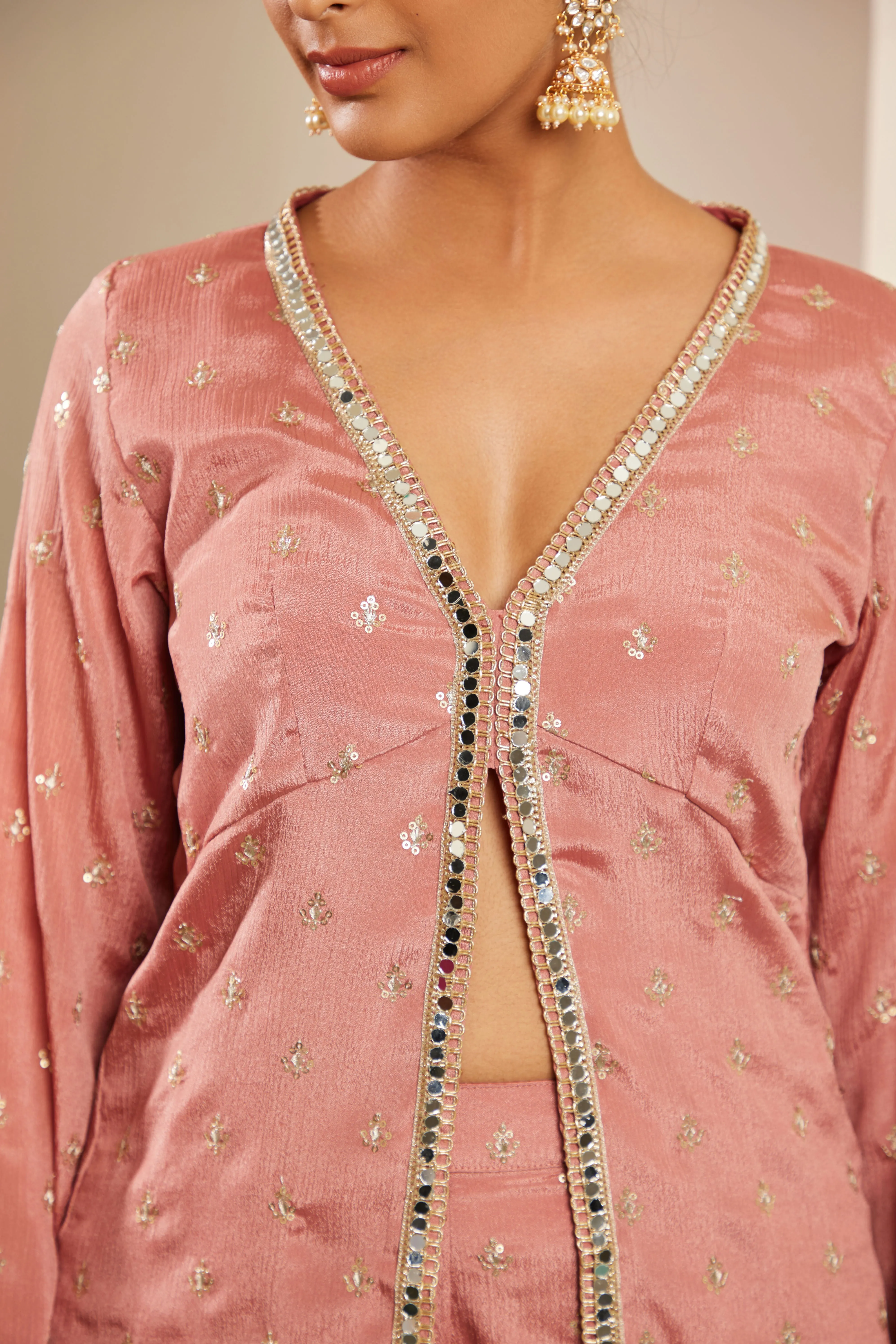 Sajda Onion Pink Embroidered Front Slit Kurta