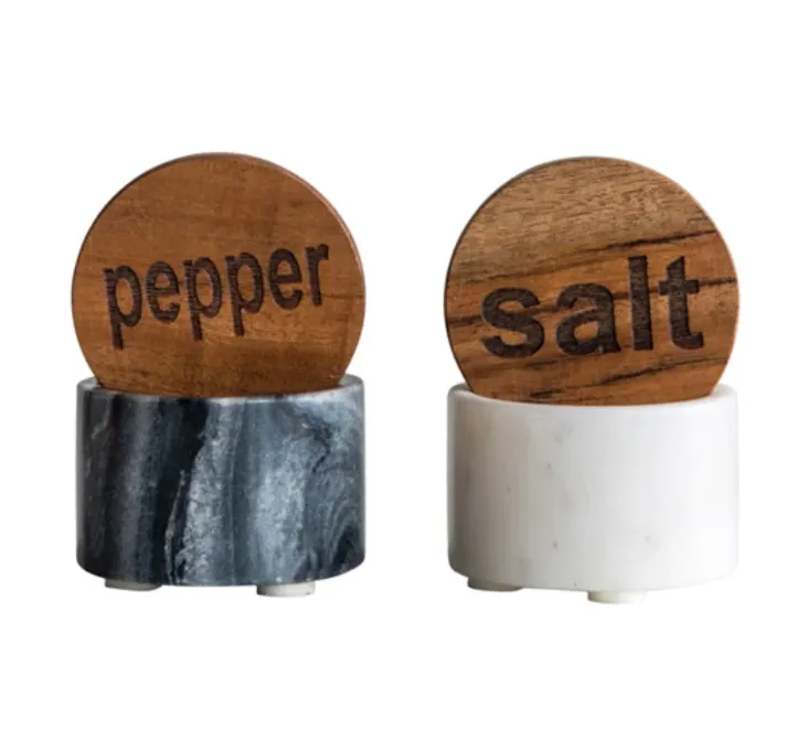 Salt and Pepper Container with Wood Lid, 2 Styles