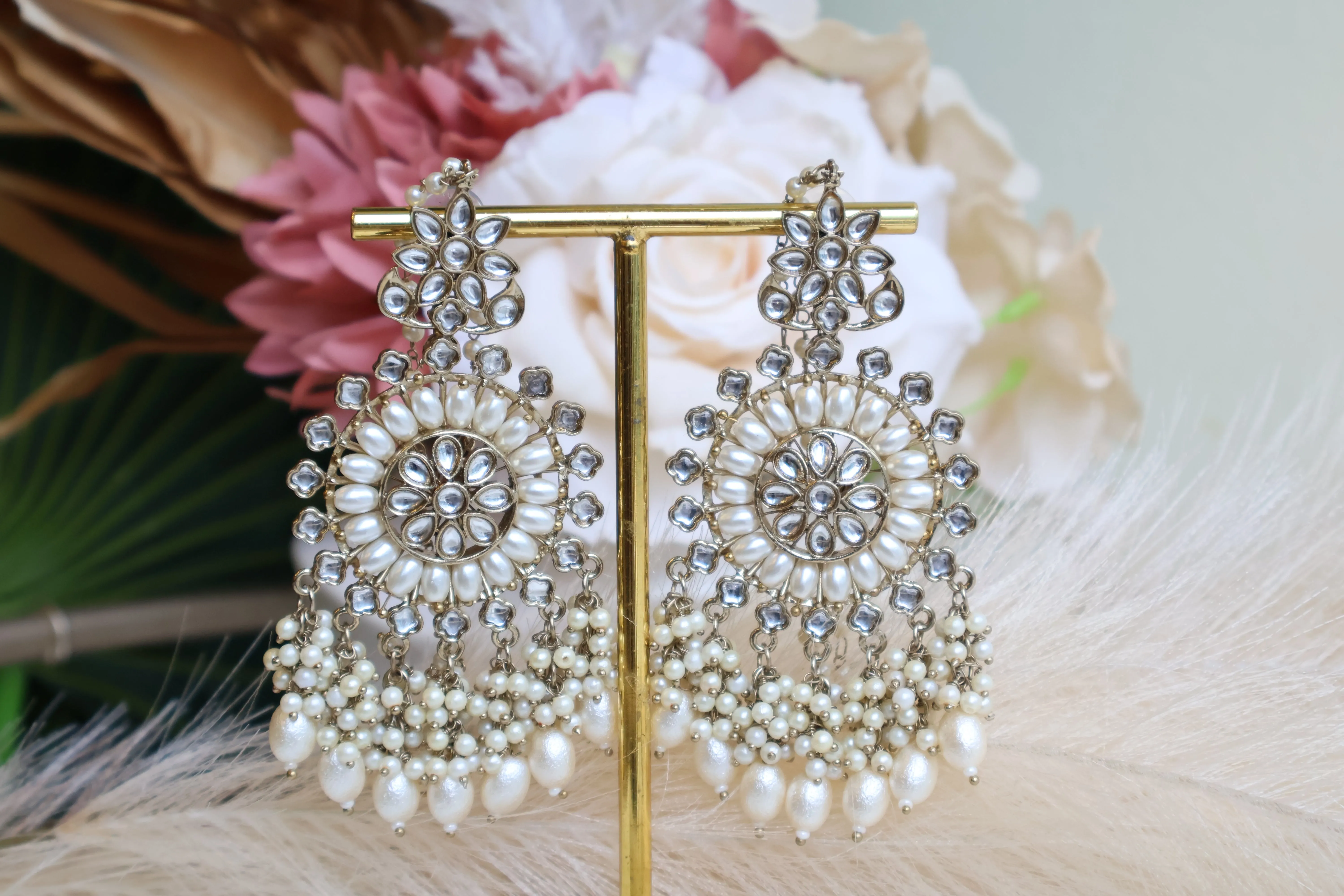 Shalini White Beads Kundan Earring