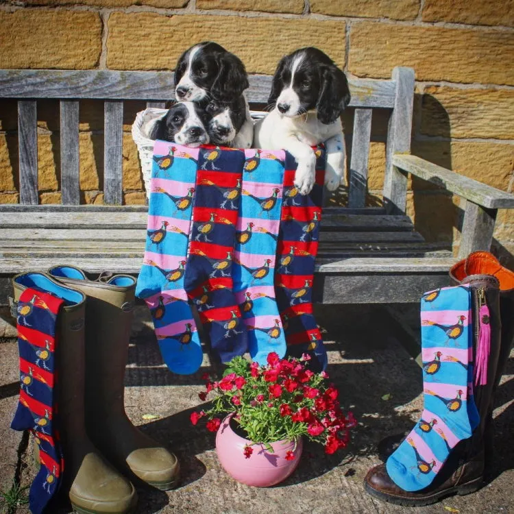 Shuttlesocks Pheasant Long Welly Socks - Red/Navy