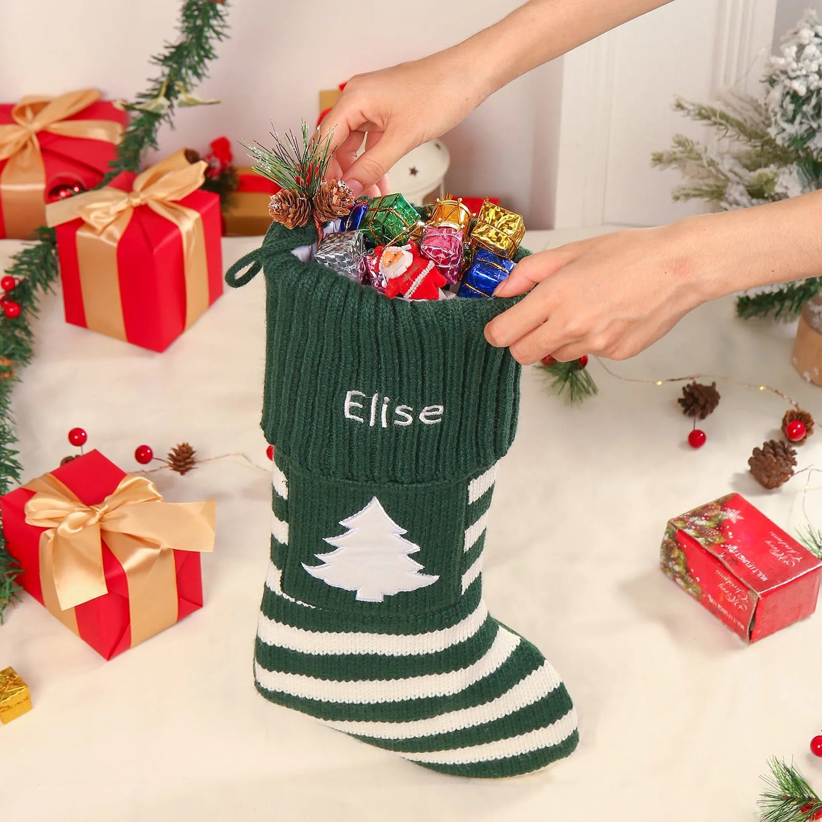 Step Up Your Christmas Sock Game with Personalized Name Snowflake Tree Design!