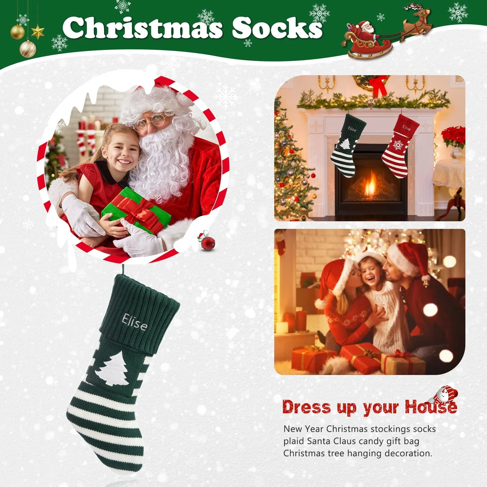 Step Up Your Christmas Sock Game with Personalized Name Snowflake Tree Design!