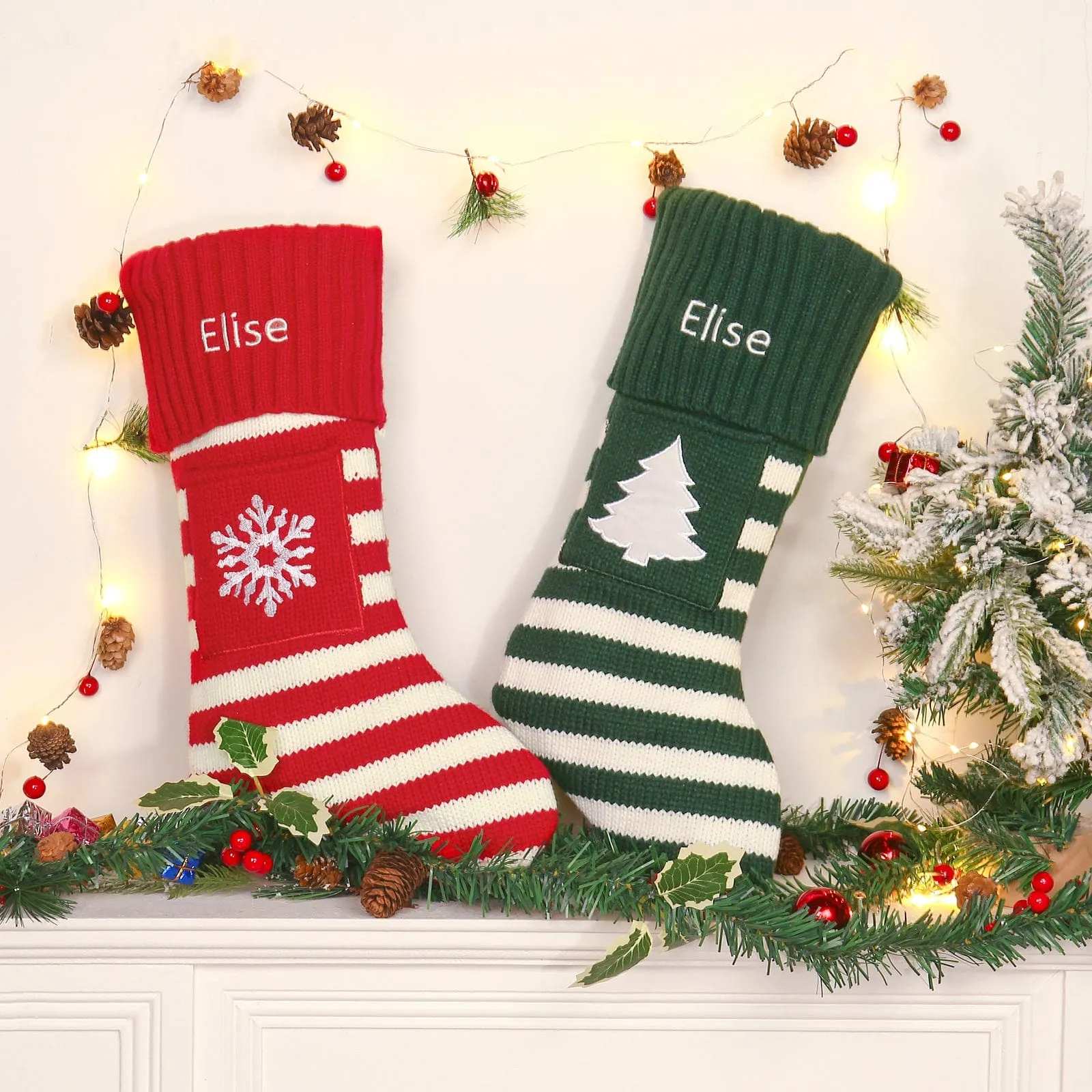 Step Up Your Christmas Sock Game with Personalized Name Snowflake Tree Design!