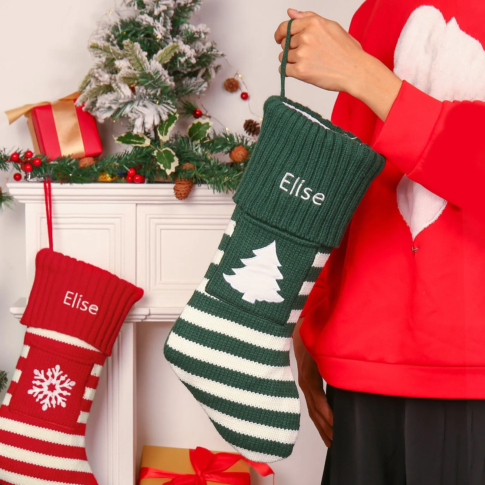 Step Up Your Christmas Sock Game with Personalized Name Snowflake Tree Design!