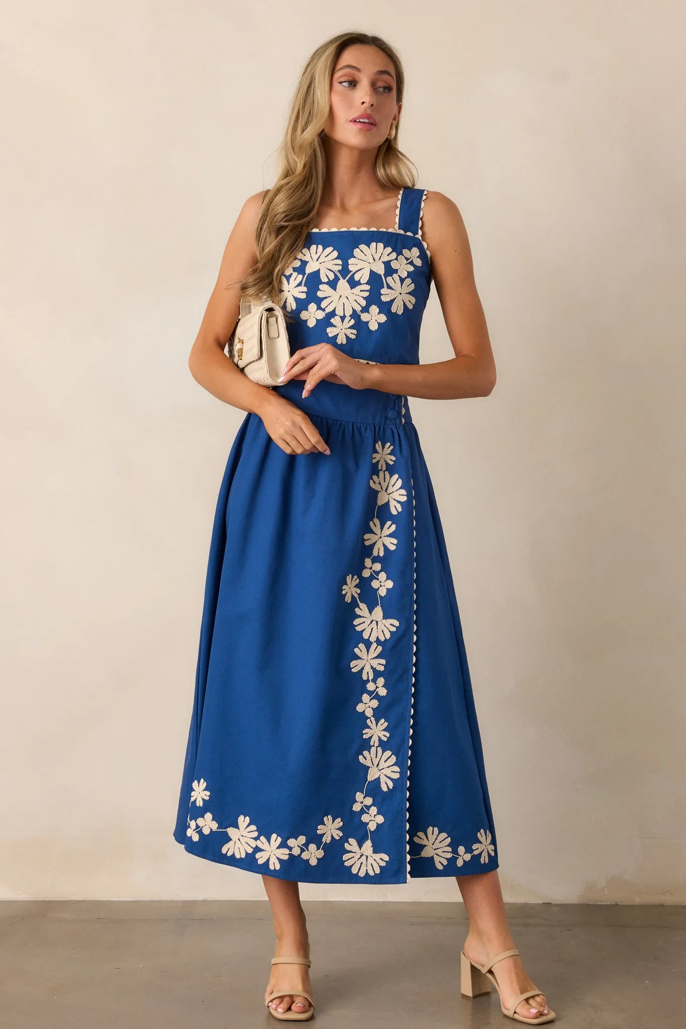 Take Me There Blue Embroidered Floral Cropped Top