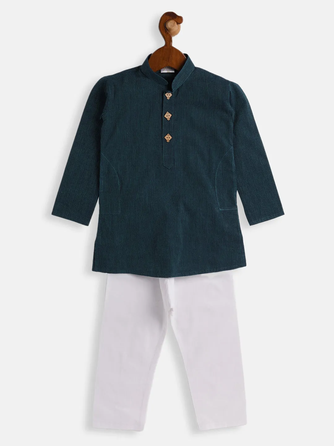 VASTRAMAY Boys Blue and White Pure Cotton Kurta Pyjama Set