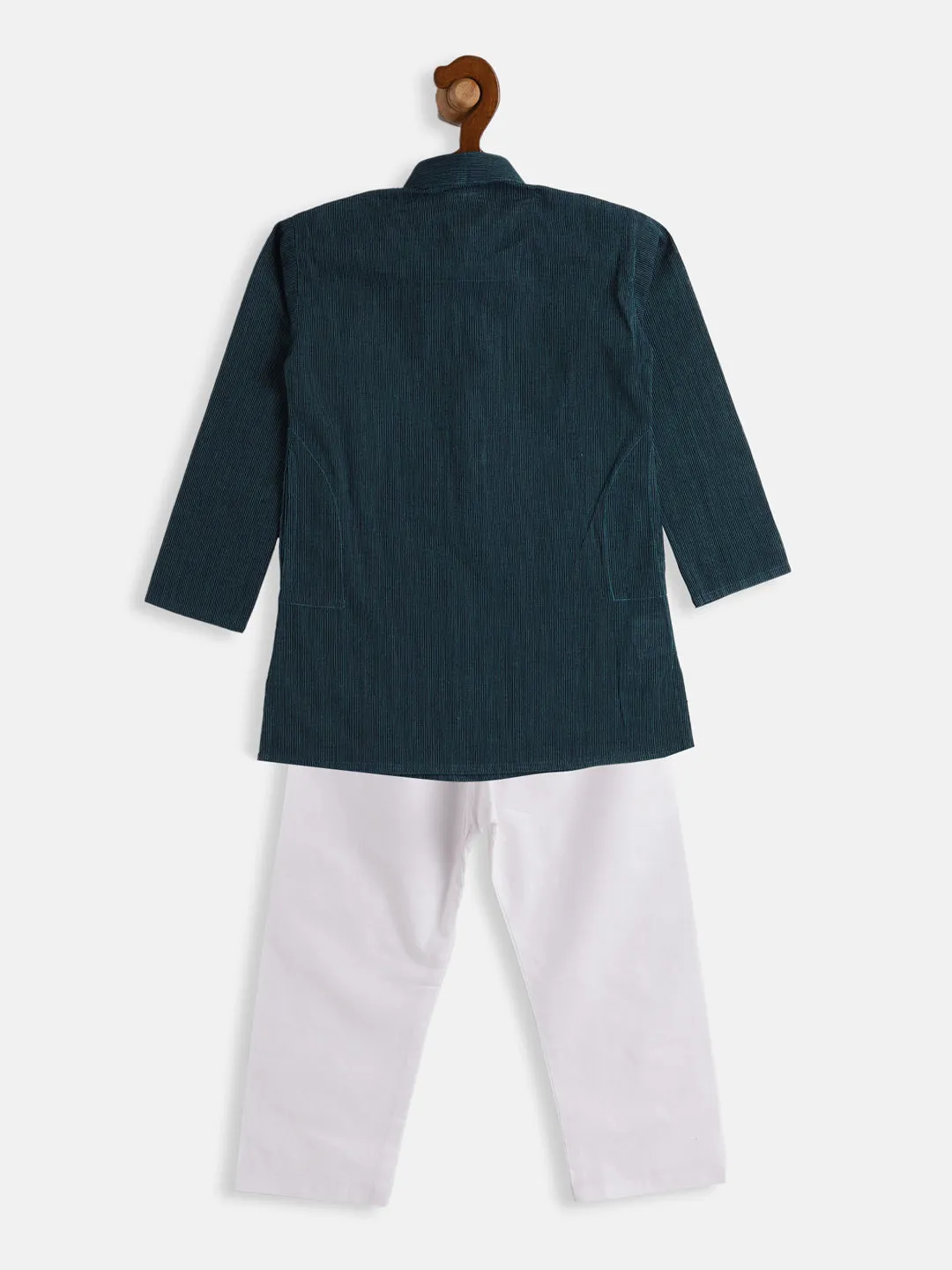 VASTRAMAY Boys Blue and White Pure Cotton Kurta Pyjama Set