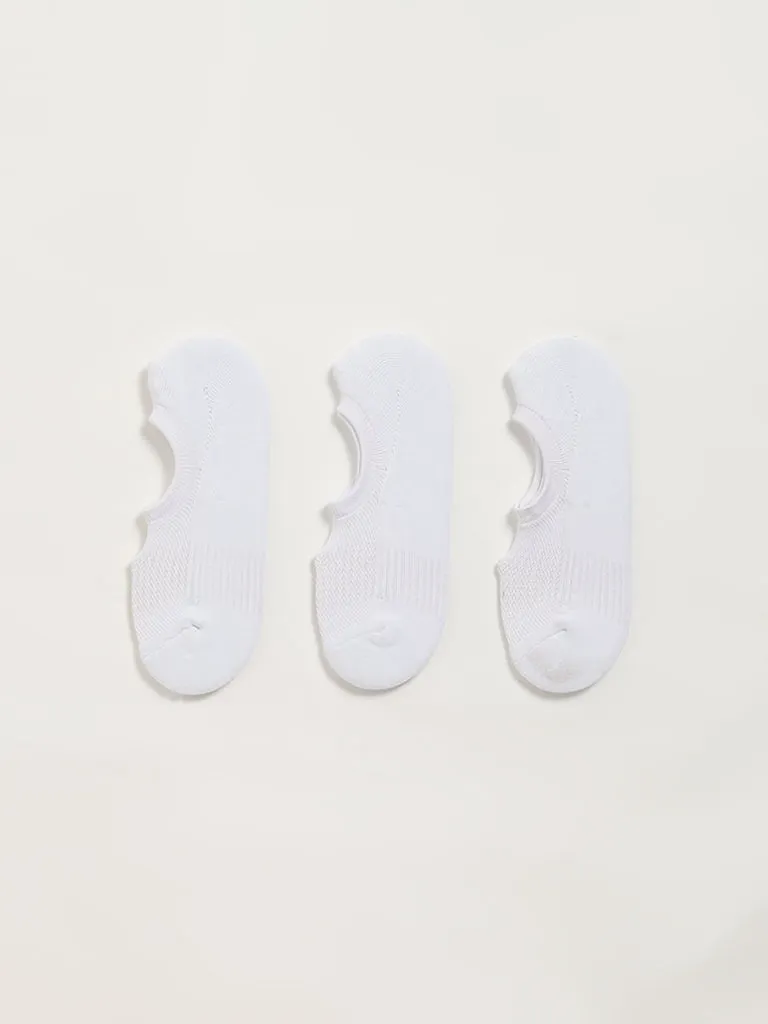WES Lounge White No-Show Cotton Blend Socks - Pack of 3