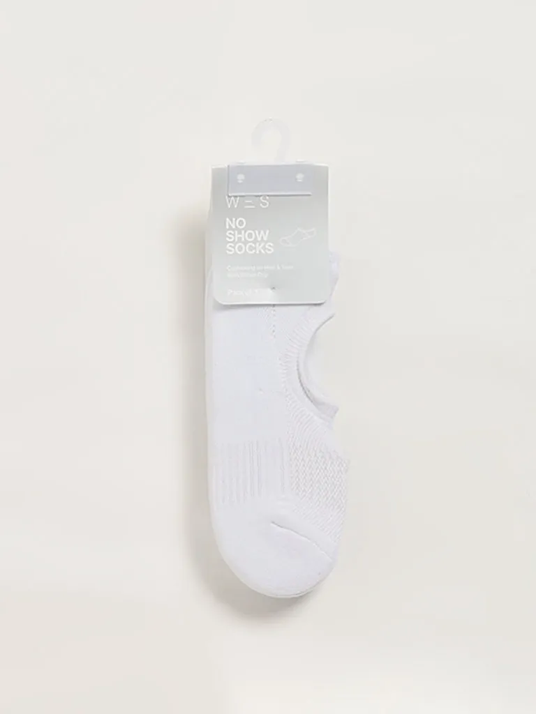 WES Lounge White No-Show Cotton Blend Socks - Pack of 3