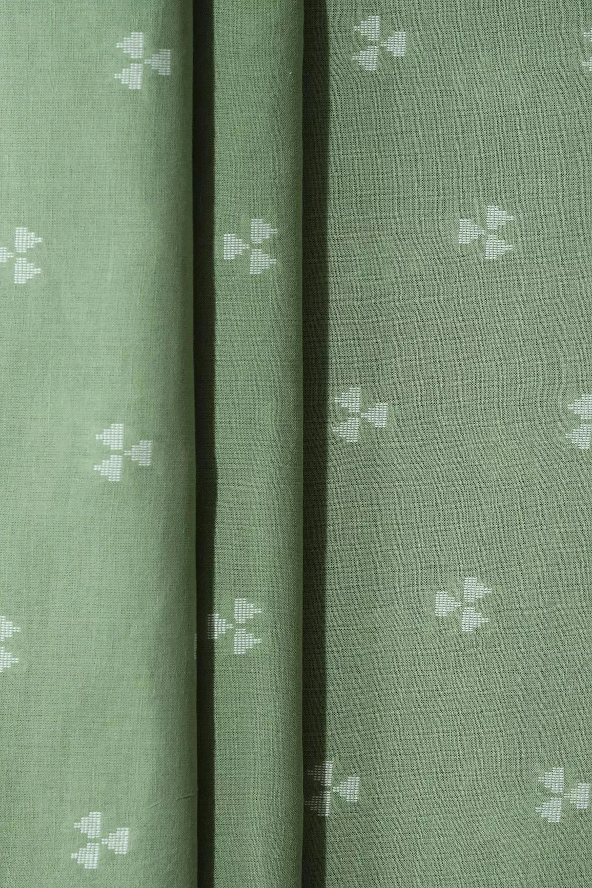 White And Olive Geometric Pattern On Handwoven Organic Cotton Fabric