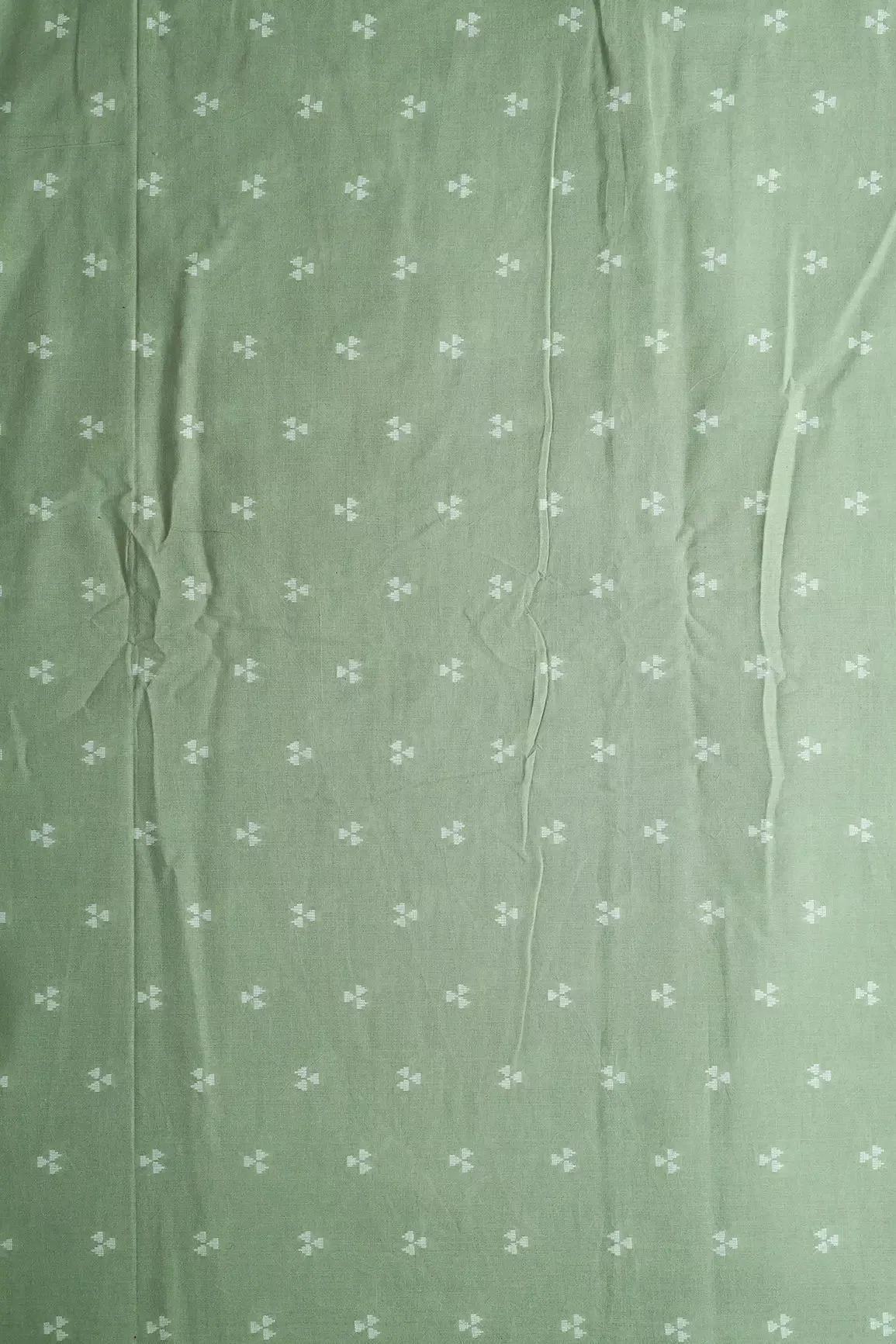 White And Olive Geometric Pattern On Handwoven Organic Cotton Fabric